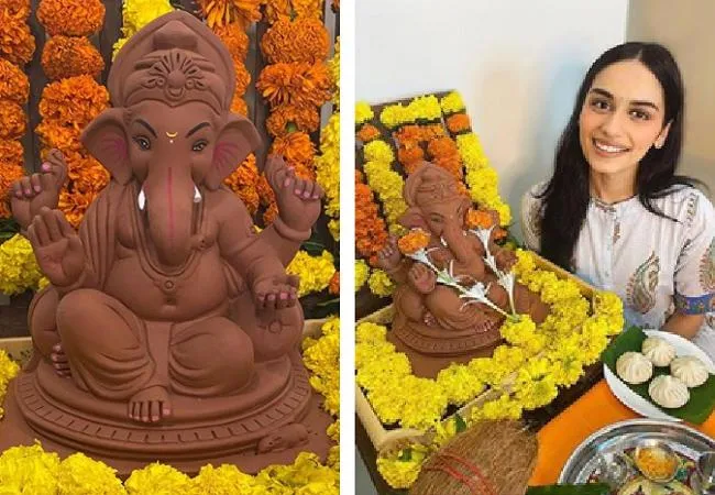 गणपति बप्पा को पहली बार अपने घर लाईं मानुषी छिल्लर, इस अंदाज में किया स्वागत
