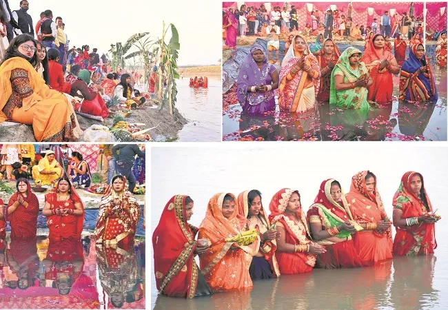 मुरादाबाद: घाटों पर उमड़ा आस्था का सैलाब,  डूबते सूर्य को अर्घ्य देकर मांगी मुराद
