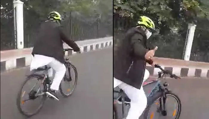 लखनऊ: ऊर्जा मंत्री साइकिल की सवारी कर पहुंचे शक्ति भवन कार्यालय