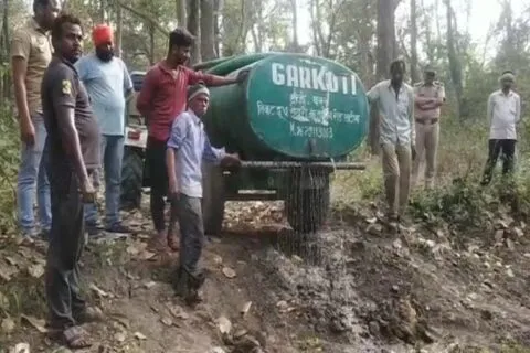 रुद्रपुर: गर्मी में वाटर होल्स भर रहा वन विभाग