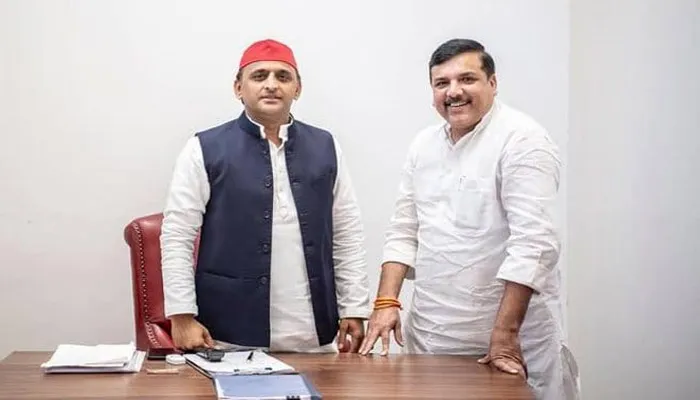 लखनऊ: सपा कार्यालय पहुंचे आप सांसद संजय सिंह, अखिलेश से की मुलाकात