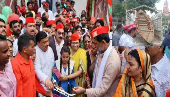 गोरखपुर: नाव लेकर गोरखपुर पहुंची सपा नेत्री जूही सिंह, पूछने पर बताई ये वजह