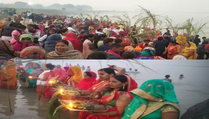 गोरखपुर: छठ व्रती महिलाओं ने राप्ती नदी के घाटों पर उगते सूर्य को दिया अर्घ्य