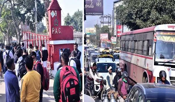मुरादाबाद : प्रशिक्षुओं की भीड़ ने कांठ रोड किया जाम, दिनभर रेंग-रेंग कर गुजरे वाहन