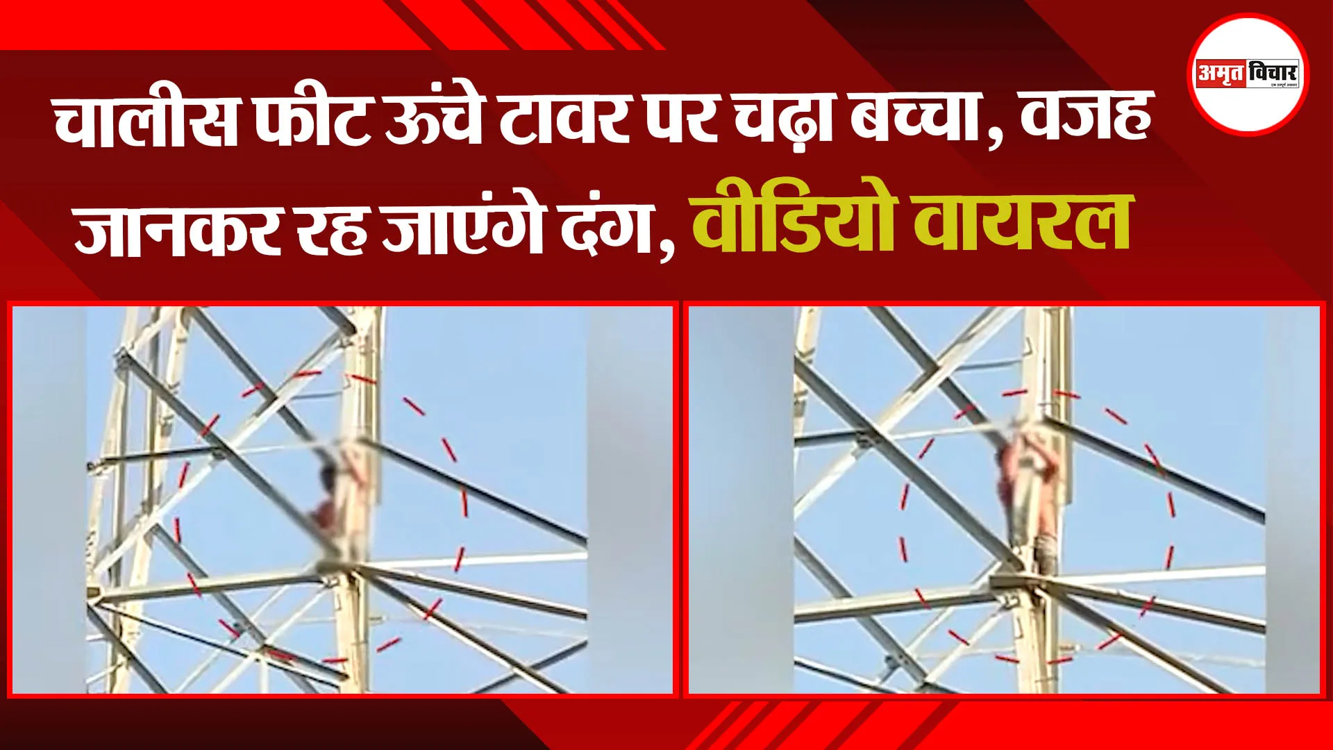 चालीस फीट ऊंचे टावर पर चढ़ा बच्चा, वजह जानकर रह जाएंगे दंग, वीडियो वायरल