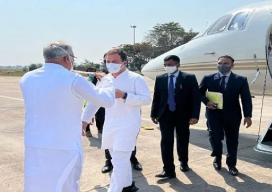 कांग्रेस नेता राहुल गांधी एक दिवसीय दौरे पर छत्तीसगढ़ पहुंचे