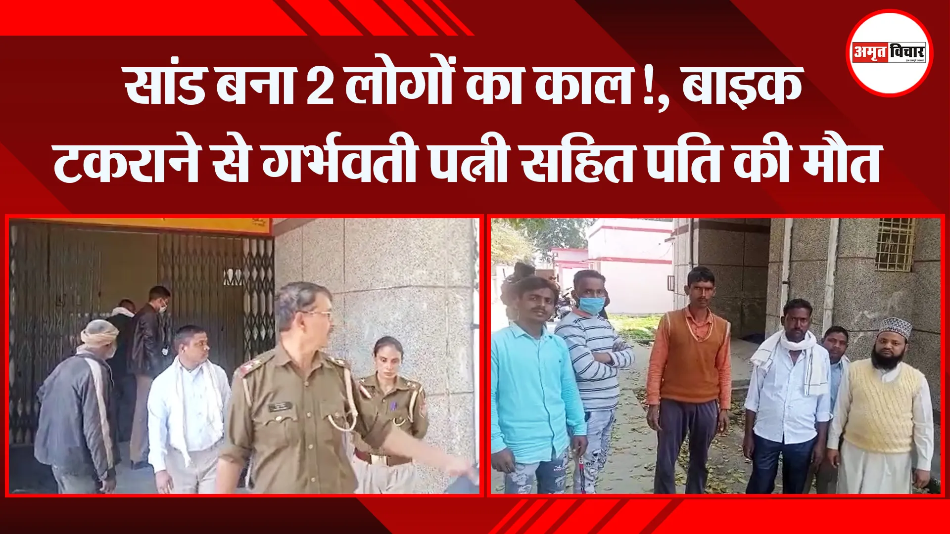 बदायूं: सांड बना 2 लोगों का काल!, बाइक टकराने से गर्भवती पत्नी सहित पति की मौत