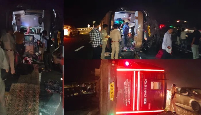 आगरा: टायर फटने से 30 यात्रियों से भरी डबल डेकर बस पलटी, आठ की हालत गंभीर