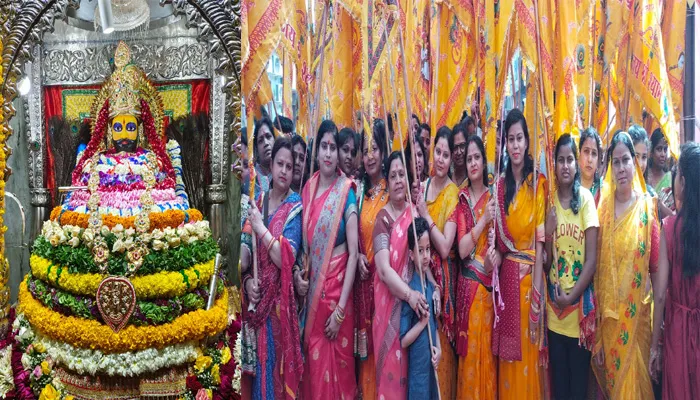 बहराइच: निशान यात्रा में थिरकते रहे श्रद्धालु, जगह-जगह हुई फूलों की वर्षा