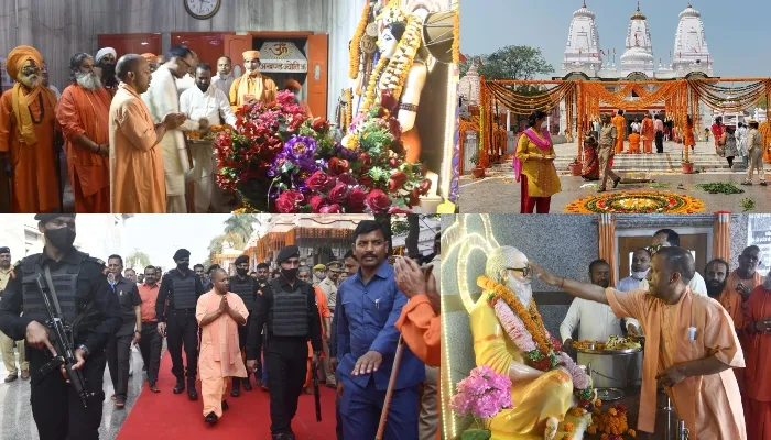 गोरखपुर: गोरक्षपीठ में कार्यवाहक सीएम योगी का हुआ अभिनंदन, फूलों से सजाया गया मंदिर