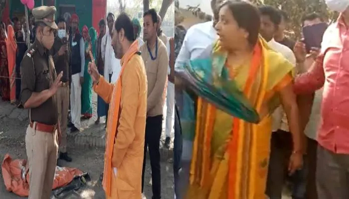 यूपी चुनाव: बलिया में मंत्री उपेन्द्र तिवारी की दारोगा से हुई बहस तो भाजपा प्रत्याशी केतकी सिंह पर धक्का-मुक्की का आरोप