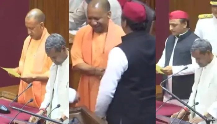 UP Assembly News: पहली बार विधायक बने सीएम योगी ने ली शपथ, अखिलेश यादव से मिलाया हाथ