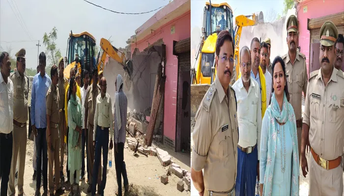 अमेठी: सरकारी भूमि पर बने अवैध मकान पर चला प्रशासन का बुलडोजर, हुआ जमींदोज