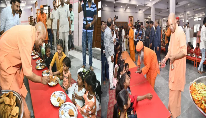 गोरखपुर: सीएम योगी ने कन्या पूजन कर की मातृ शक्ति की आराधना