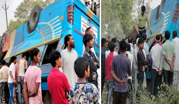 मुरादाबाद : मजदूरों से भरी बस खाई में गिरी, एक की मौत, दो दर्जन से अधिक घायल