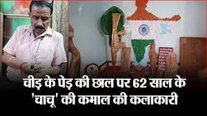 हल्द्वानी: चीड़ के पेड़ की छाल पर 62 साल के “चाचू” की कमाल की कलाकारी