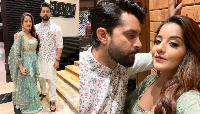 Monalisa-Vikrant Photos: शरारा में बला की खूबसूरत लग रहीं भोजपुरी एक्ट्रेस, पति के साथ दिए रोमांटिक पोज