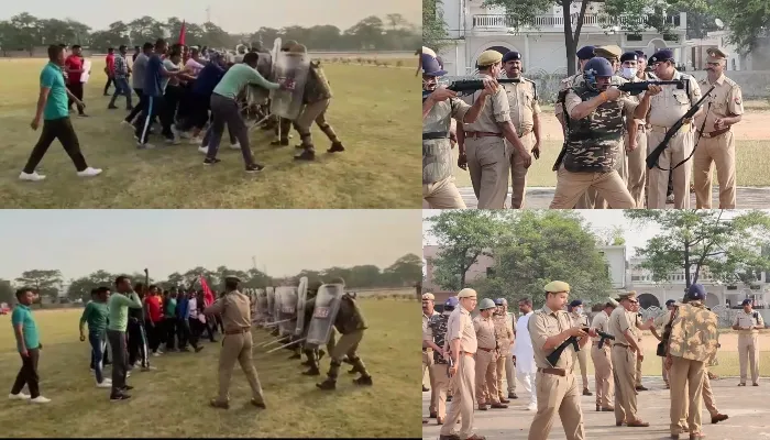 बहराइच: पुलिस प्रशासन के खिलाफ हुई नारेबाजी, नियंत्रण के लिये पानी की बौछार के साथ करनी पड़ी फायरिंग