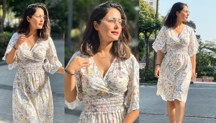व्हाइट प्रिंटेड शॉर्ट ड्रेस में हिना खान ने ढाया कहर, देखें फोटो