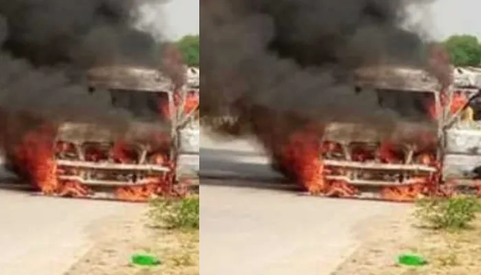 जौनपुर: बारात से लौट रही स्कॉर्पियो बनी आग का गोला, बाल-बाल बचे लोग