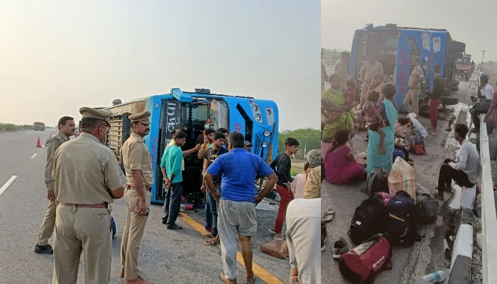 उन्नाव: लखनऊ आगरा एक्सप्रेस-वे पर भीषण हादसा, डिवाइडर से टकराकर पलटी अनियंत्रित बस, दो दर्जन घायल