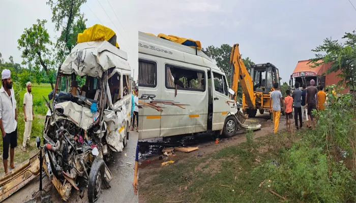 बहराइच: ट्रेवलर वाहन और ट्रक में भीषण टक्कर सात की मौत, 10 घायल