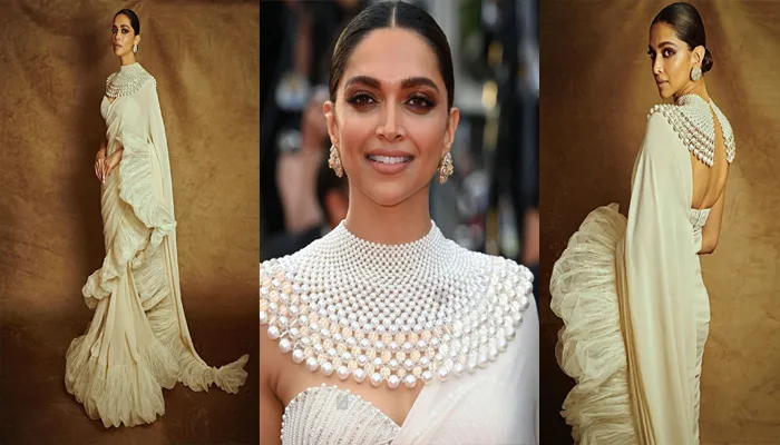 Cannes film festival: व्हाइट रफल साड़ी और पर्ल नेकलेस में Deepika Padukone लगीं बला की खूबसूरत, Red Carpet पर दिए कातिलाना पोज