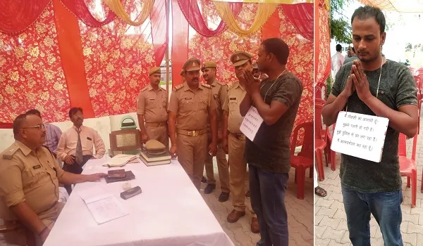 मुरादाबाद : ‘साहब! गोली मार देगी पुलिस, सरेंडर करने आया हूं’, एनकाउंटर के डर से गले में तख्ती डालकर थाने पहुंचा गोकशी का आरोपी