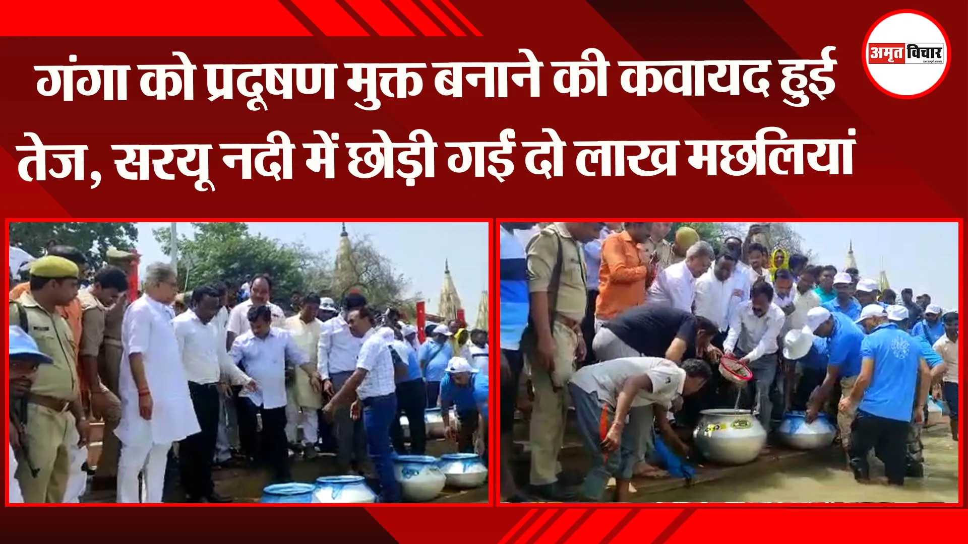 अयोध्या: गंगा को प्रदूषण मुक्त बनाने की कवायद हुई तेज, सरयू नदी में छोड़ी गईं दो लाख मछलियां