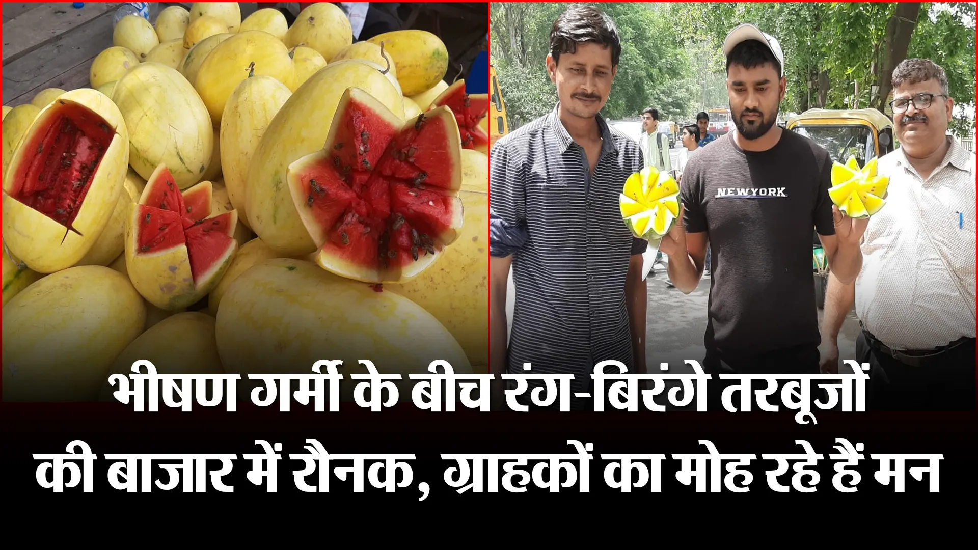 मुरादाबाद: भीषण गर्मी के बीच रंग-बिरंगे तरबूजों की बाजार में रौनक, ग्राहकों का मोह रहे हैं मन