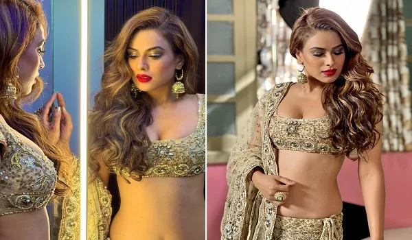 गोल्डन लहंगे में निया शर्मा ने दिए कातिलाना पोज, शीशे में खुद को निहारती दिखीं एक्ट्रेस