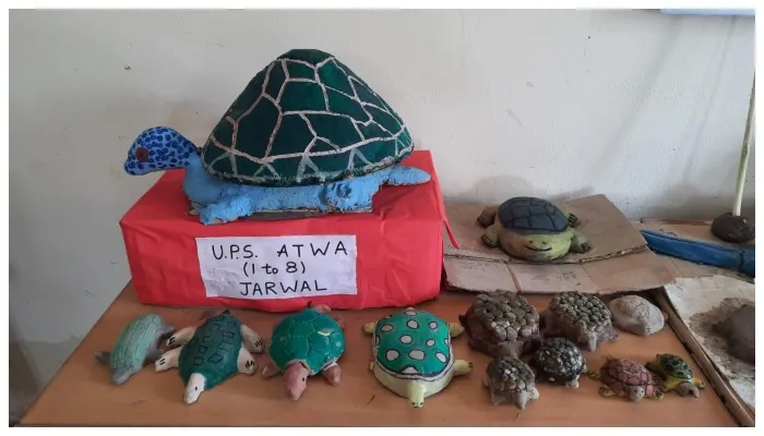 बहराइच: विद्यालय में आयोजित कछुआ मेले में बच्चो ने दिखाई प्रतिभा, नदी की स्वच्छता व जीवों को बचाने का दिया संदेश