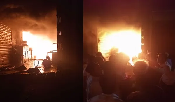 रामपुर : किराना के गोदाम में लगी आग, मची अफरा-तफरी