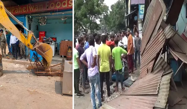 मुरादाबाद : चिकन शॉप पर चला नगर निगम का बुलडोजर, ढहाया अतिक्रमण