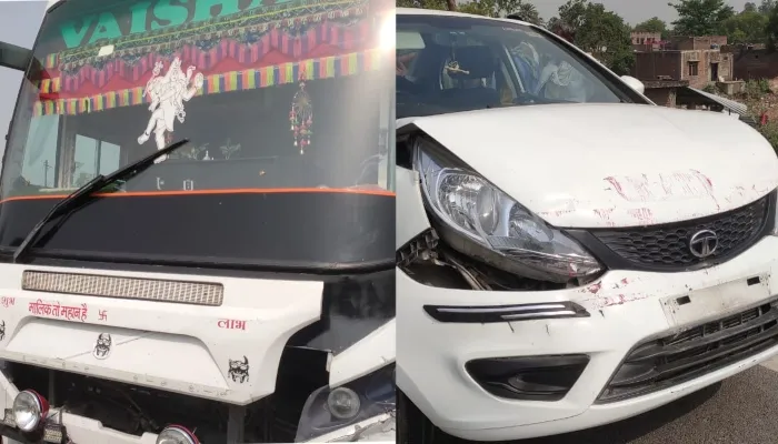 बहराइच: भीषण सड़क हादसा, बस ने मारी कार को टक्कर, दो घायल