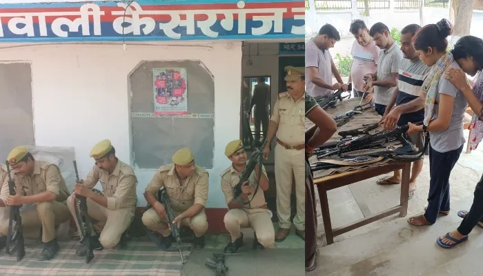 बहराइच: पुलिस लाइन परेड ग्राउंड में दंगा नियंत्रण के लिए किया गया पूर्वाभ्यास