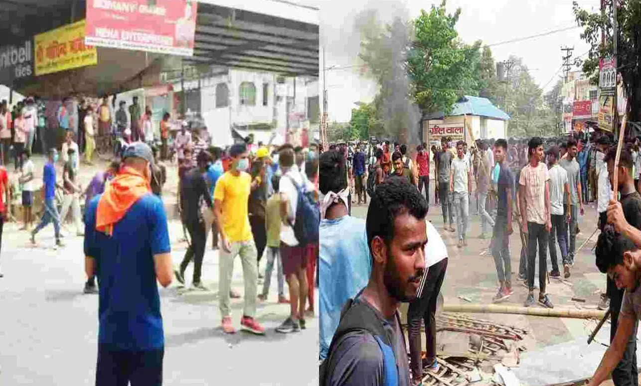 ‘अग्‍न‍िपथ स्कीम’ के खिलाफ बिहार में बवाल, ट्रेन पर पथराव, सड़क पर आगजनी