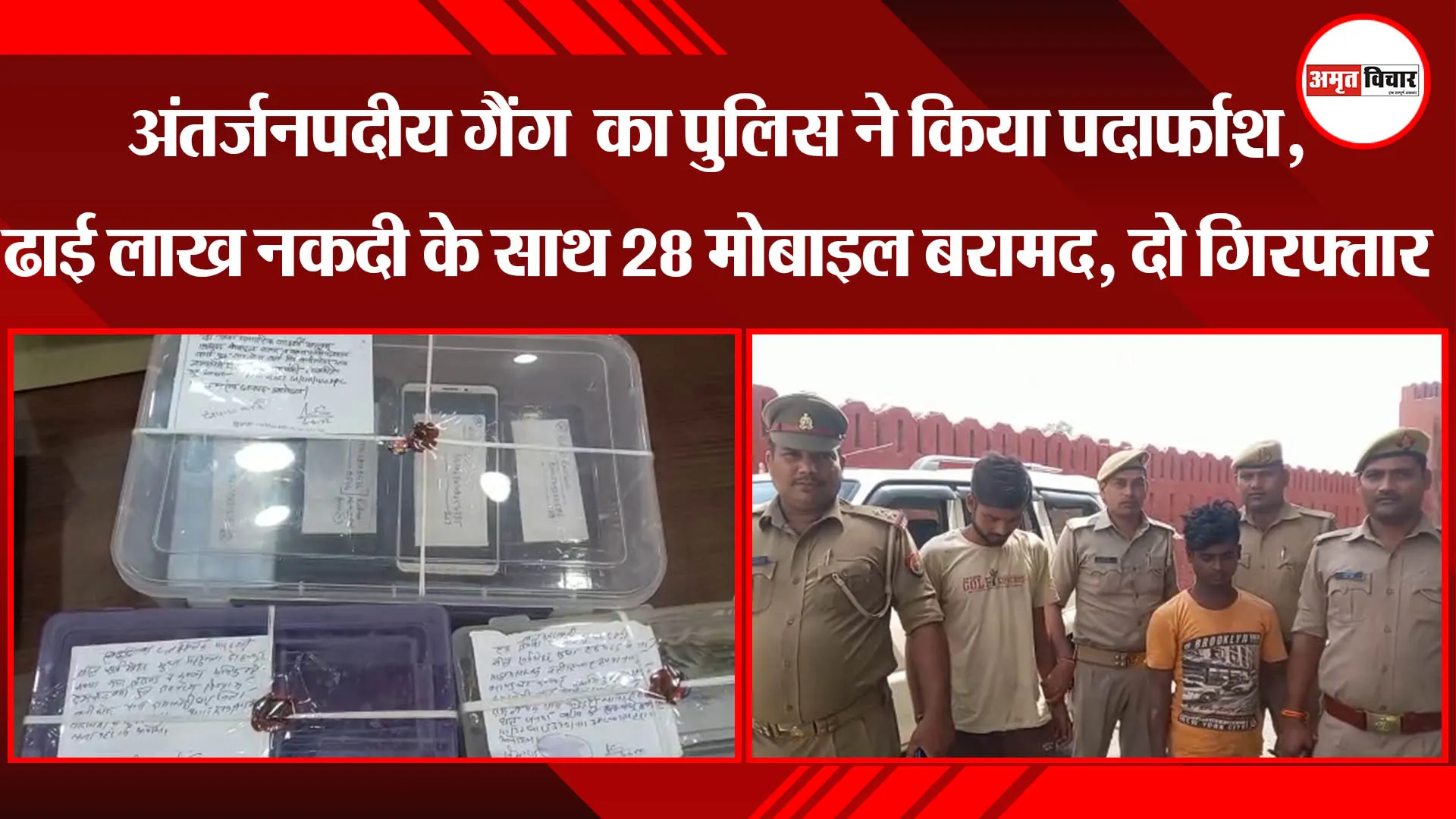 अंतर्जनपदीय गैंग का पुलिस ने किया पर्दाफाश, ढाई लाख नकदी के साथ 28 मोबाइल बरामद, दो गिरफ्तार