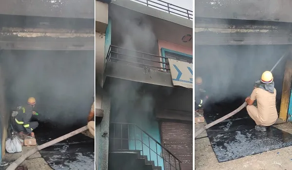 मुरादाबाद : कोरियर कंपनी के गोदाम में आग लगने से मची अफरा-तफरी, लाखों की क्षति