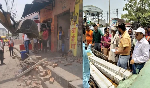 मुरादाबाद : नगर निगम की टीम ने गांगन चौराहा से नया गांव तक हटाया अतिक्रमण, नोकझोंक