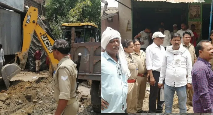 बहराइच: सड़क पर कब्जा हटवाने के लिए पीडब्ल्यूडी का चला बुलडोजर