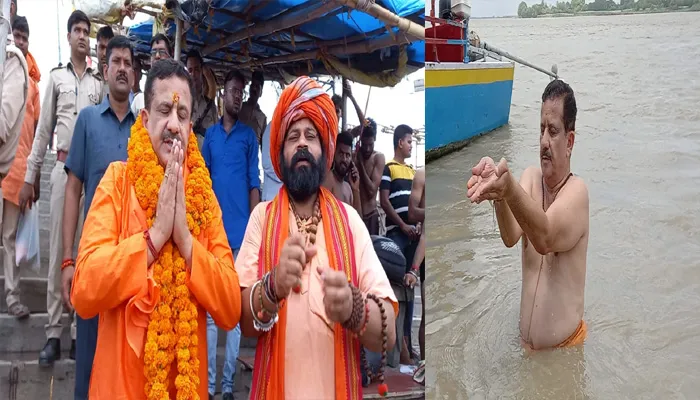 अयोध्या: जितेंद्र त्यागी ने किया सरयू में स्नान, लेंगे संन्यास, किया भगवा धारण
