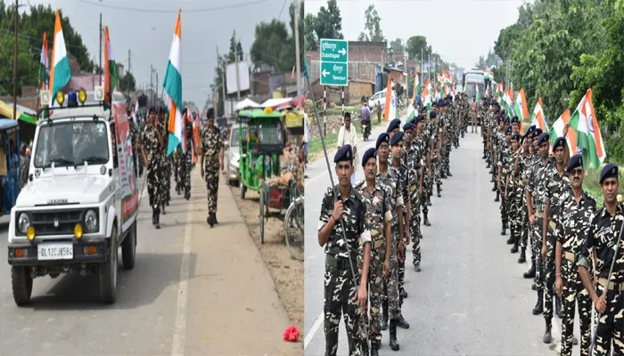 बहराइच: SSB जवानों कस्बे में निकाली तिरंगा यात्रा, लोगों में भरा देशभक्ति का जोश