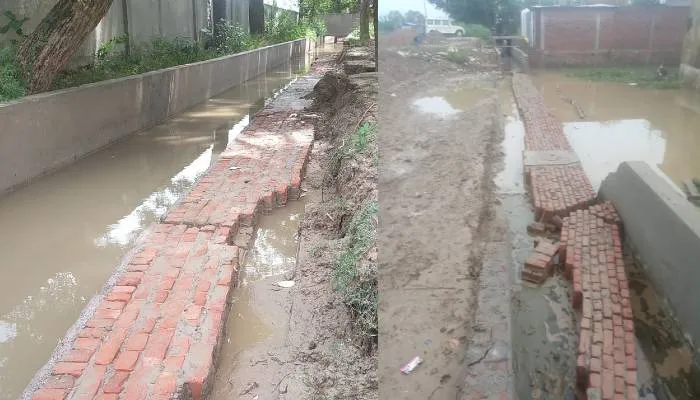 बहराइच: पहली ही बारिश में खुली भ्रष्टाचार की खुली पोल, ढह गई दो माह पूर्व लाखों की लागत से बनी नाले की दीवार