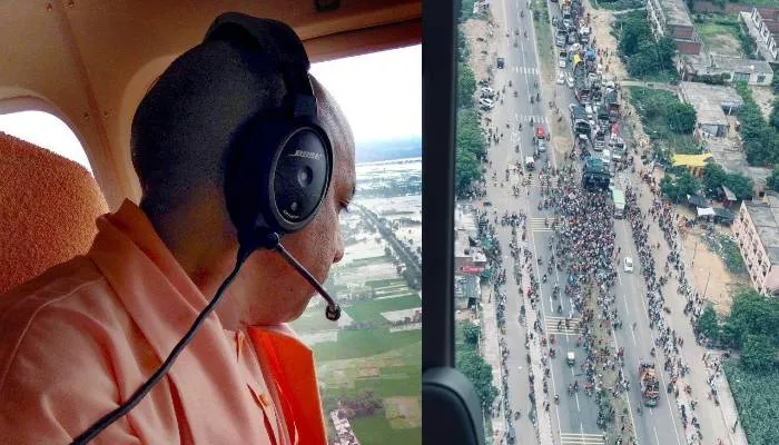 Kanwar Yatra 2022: मुख्यमंत्री योगी ने हेलीकॉप्टर से की कांवड़ियों पर पुष्पवर्षा, कांवड़ रूट का भी किया निरीक्षण