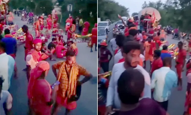 बदायूं: स्कूटी से टक्कर होने पर कांवड़ियों ने लगाया जाम