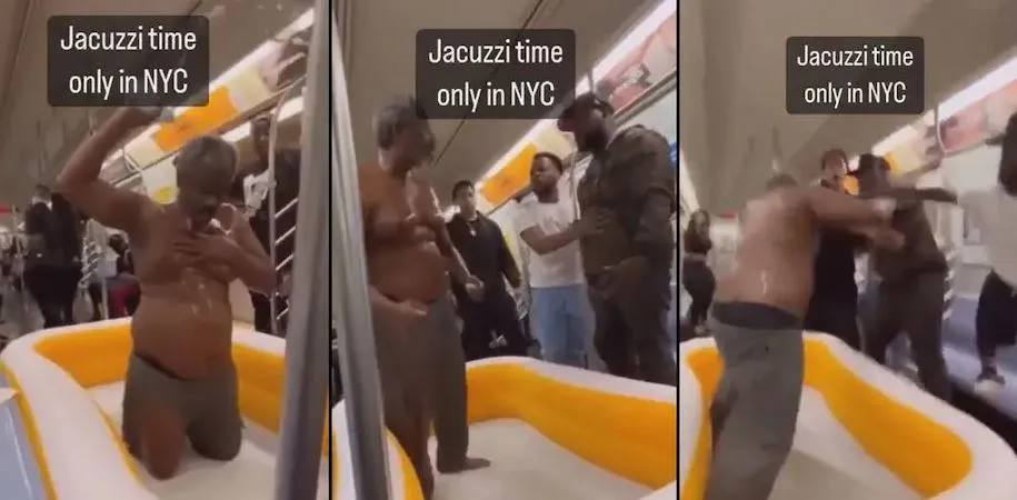 OMG! मेट्रो के अंदर ही नहाने लगा ये शख्‍स, इस VIDEO ने सबको चौंकाया