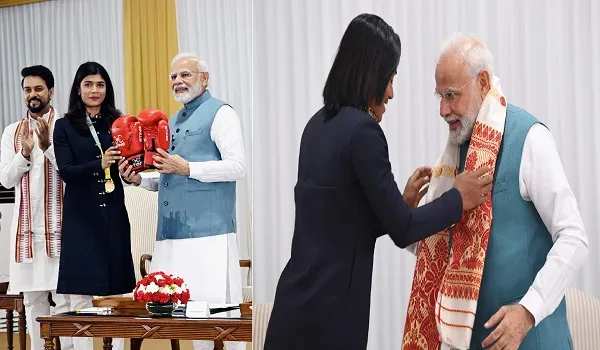 पीएम मोदी को निखत जरीन ने मुक्केबाजी दस्ताने और हिमा दास ने पारंपरिक गमछा किया भेंट, देखिए तस्वीरें