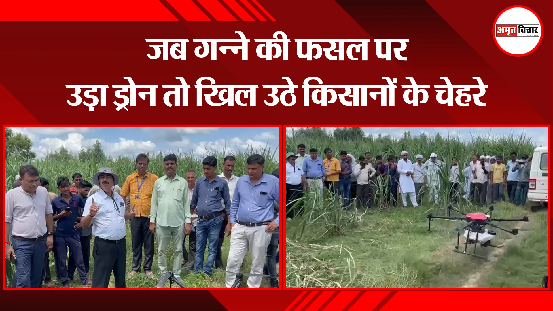 बरेली: जब गन्ने की फसल पर उड़ा ड्रोन तो खिल उठे किसानों के चेहरे