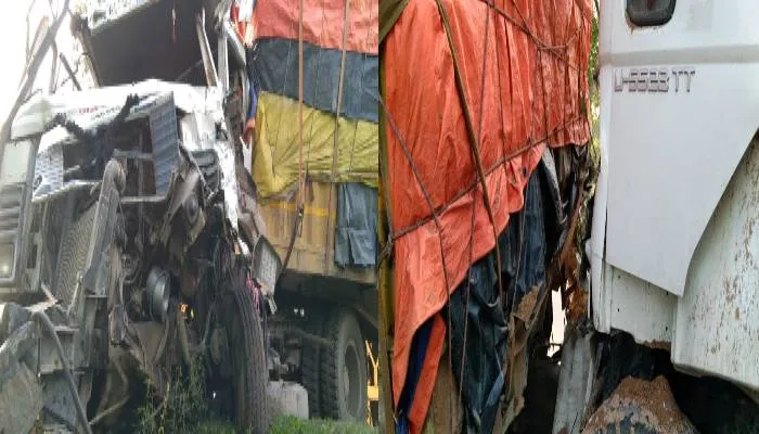 बहराइच: लखनऊ-बहराइच मार्ग पर ट्रक और डंपर में हुई भिड़ंत, चालक घायल